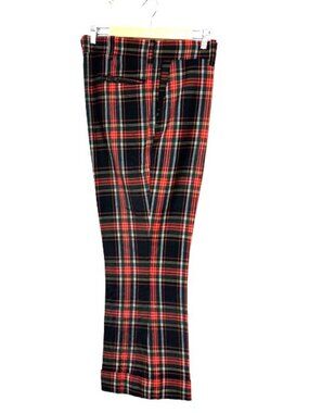 70’s Retro black red green Plaid Flare Cuff Pants Dress Slacks 34“ x 27.75” VTG